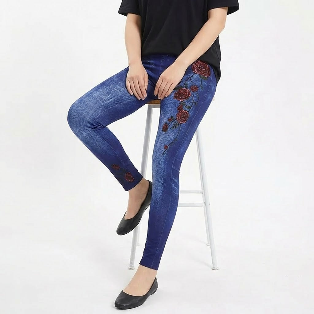 Women’s Flower Print Stretchy Jeans