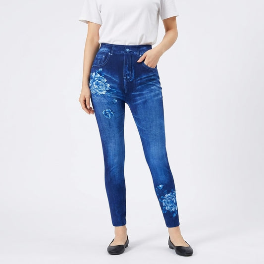 Women’s Rose Print Stretchy Jeans