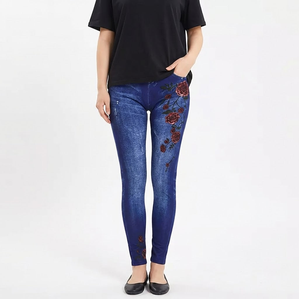 Women’s Flower Print Stretchy Jeans
