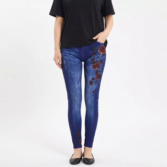 Women’s Flower Print Stretchy Jeans