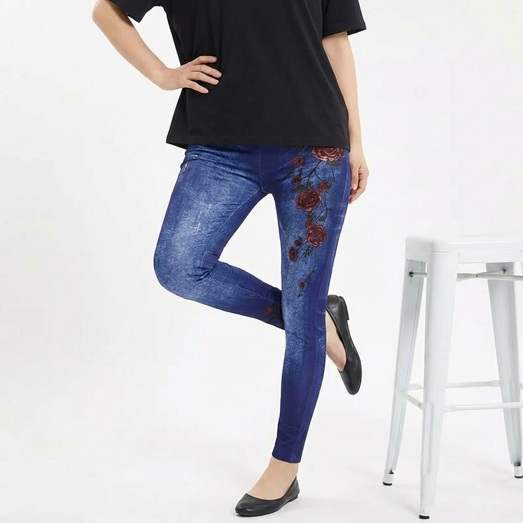 Women’s Flower Print Stretchy Jeans