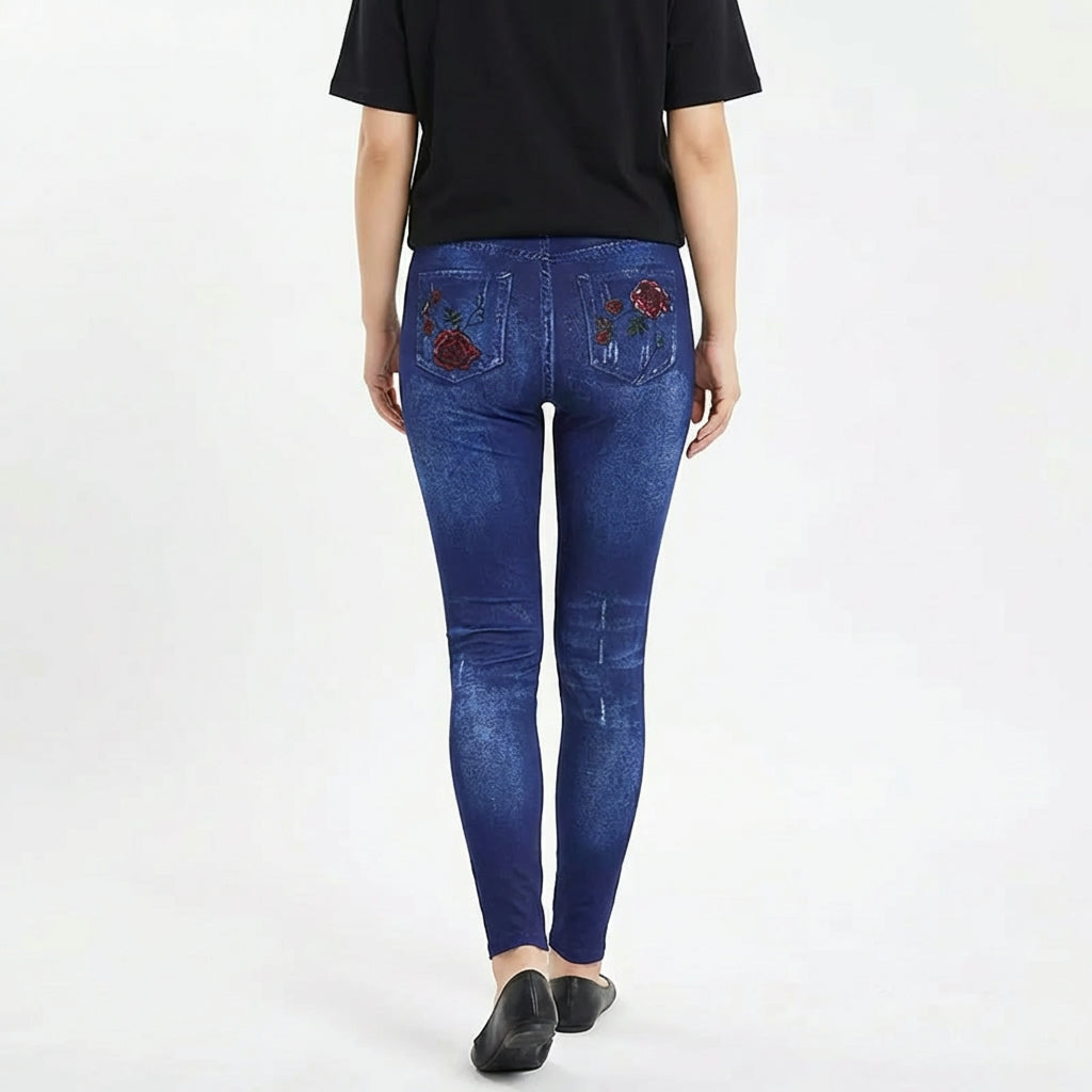 Women’s Flower Print Stretchy Jeans