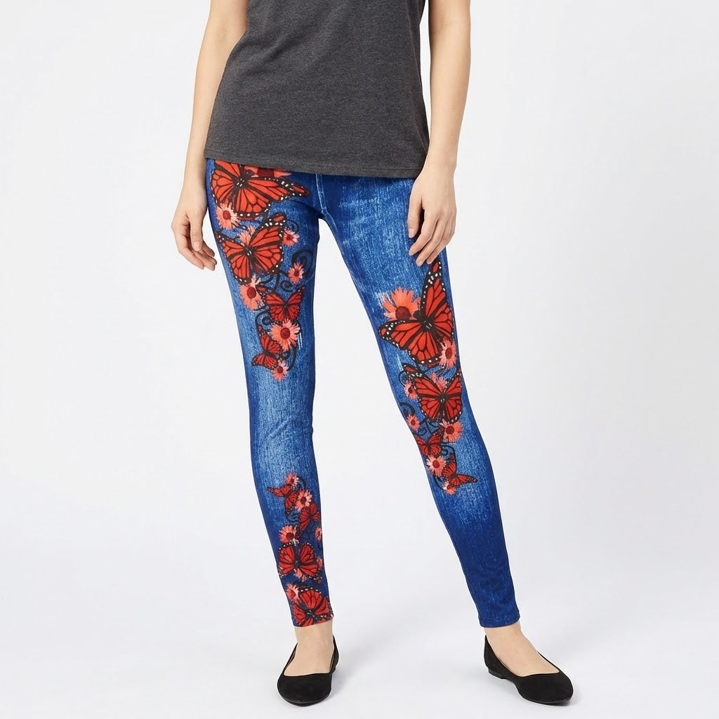 Women’s Floral Butterfly Print Stretchy Jeans