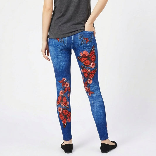 Women’s Floral Butterfly Print Stretchy Jeans