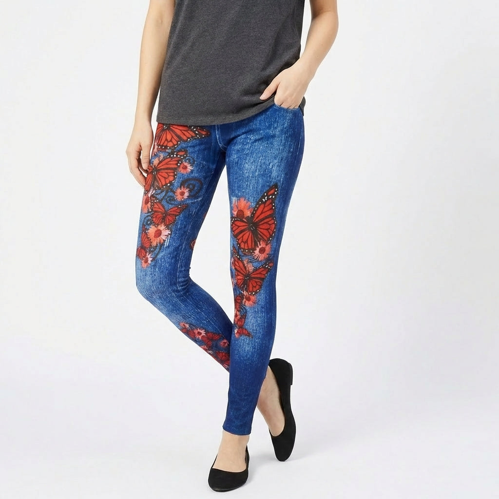 Women’s Floral Butterfly Print Stretchy Jeans
