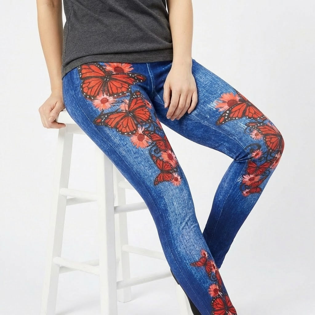 Women’s Floral Butterfly Print Stretchy Jeans