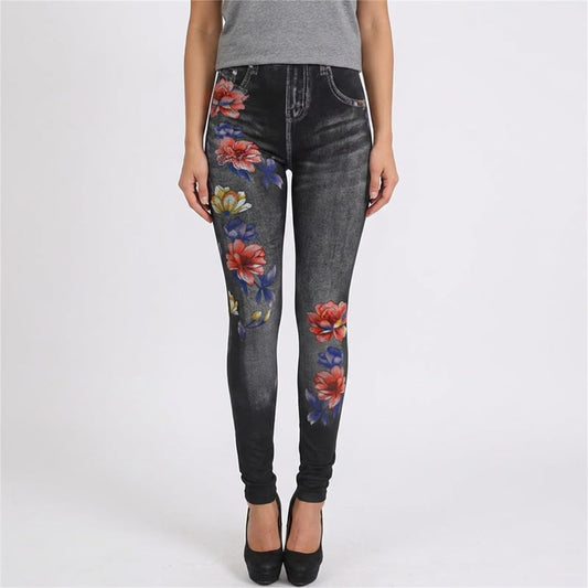Women’s Floral Print Dark Stretchy Jeans