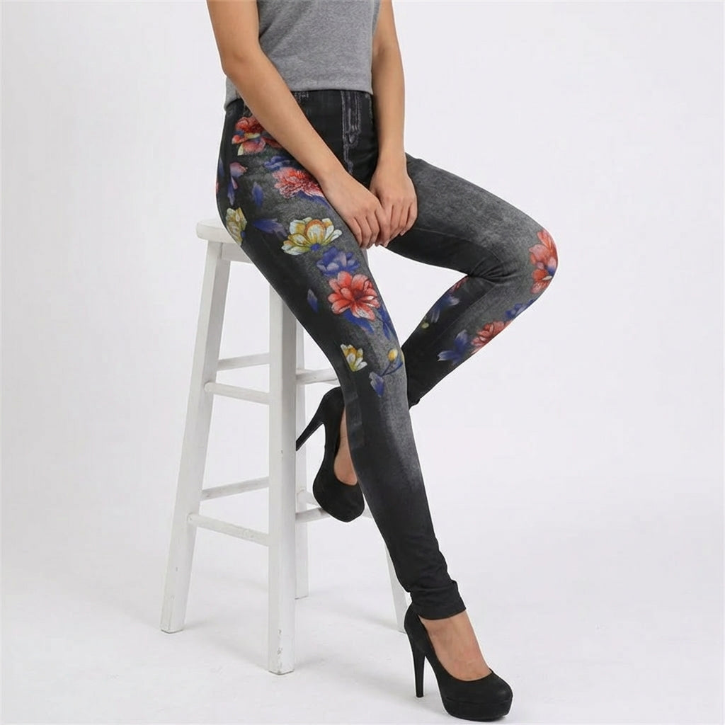 Women’s Floral Print Dark Stretchy Jeans