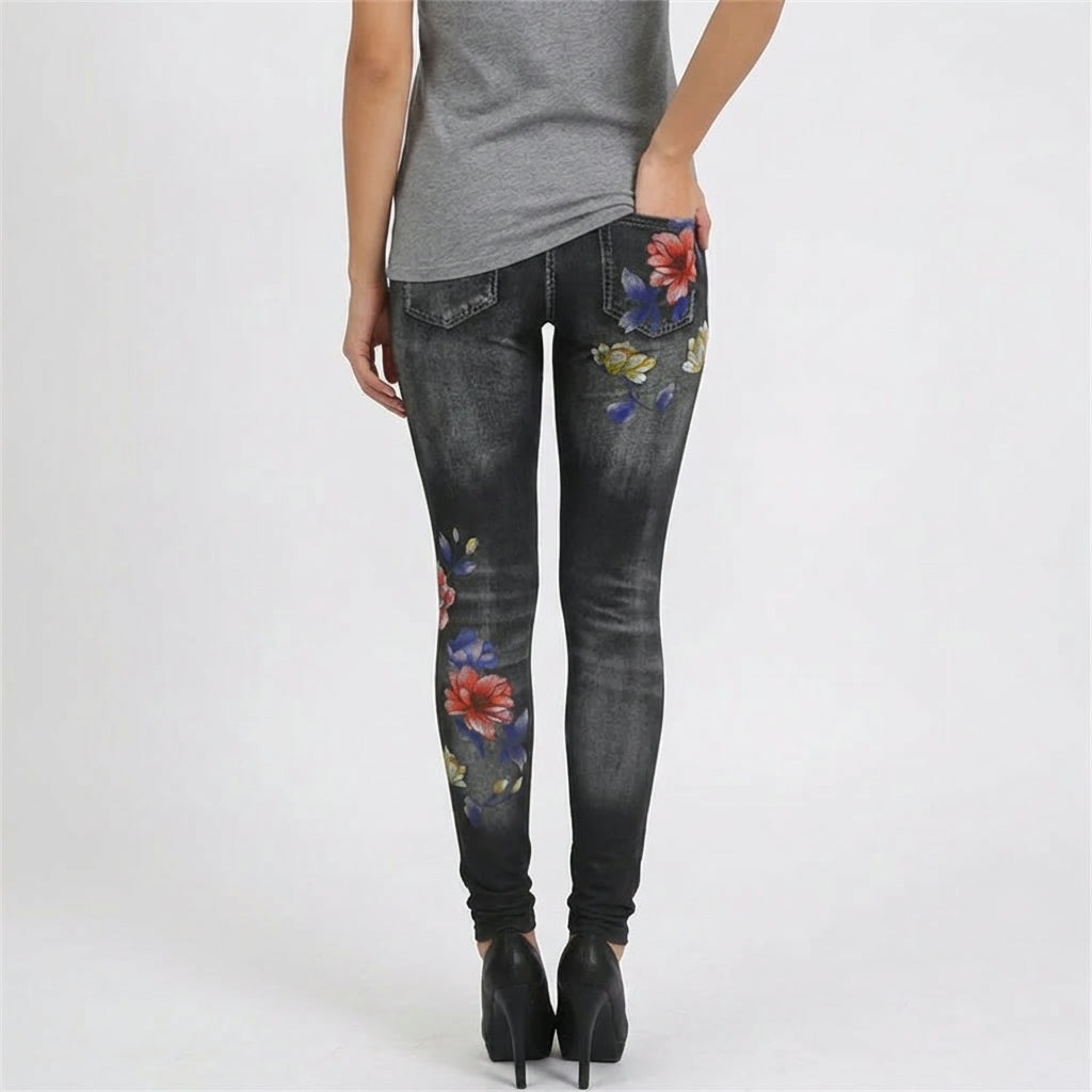 Women’s Floral Print Dark Stretchy Jeans