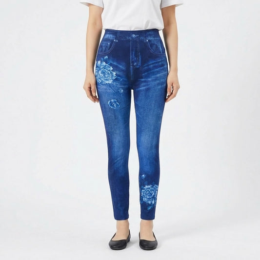 Women’s Rose Print Stretchy Jeans