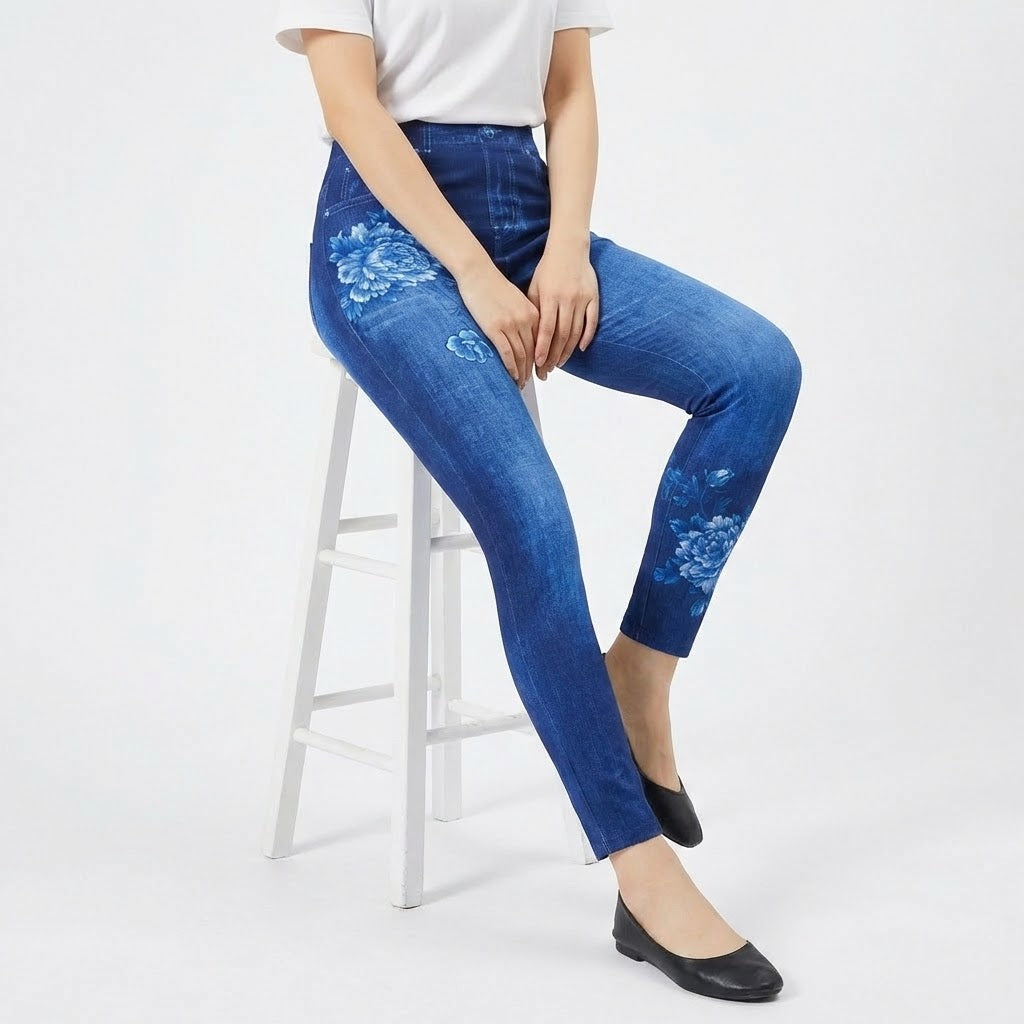 Women’s Rose Print Stretchy Jeans